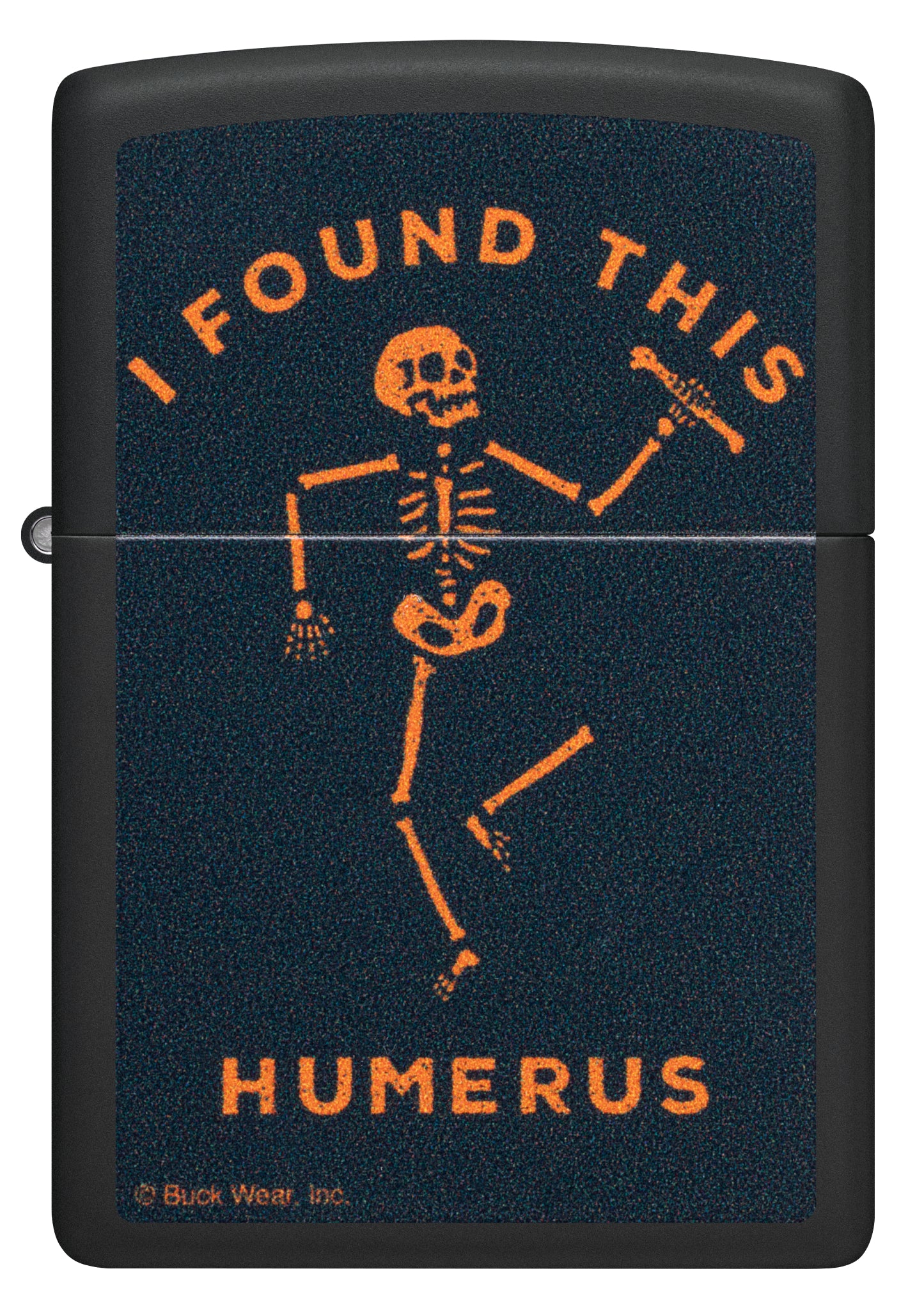 Front view of Zippo Buck Wear™ Humerus Design Black Matte Windproof Lighter.