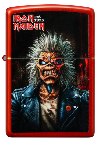 Front view of Zippo Iron Maiden 50th Metallic Red Windproof Lighter