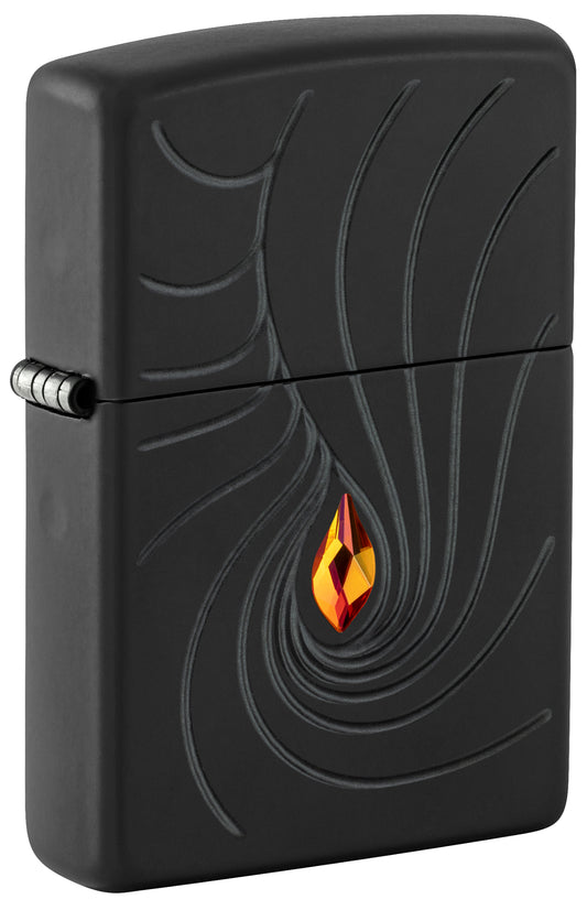 Front shot of Zippo Crystal Waves Design Armor® Black Matte Windproof Lighter standing at a 3/4 angle.