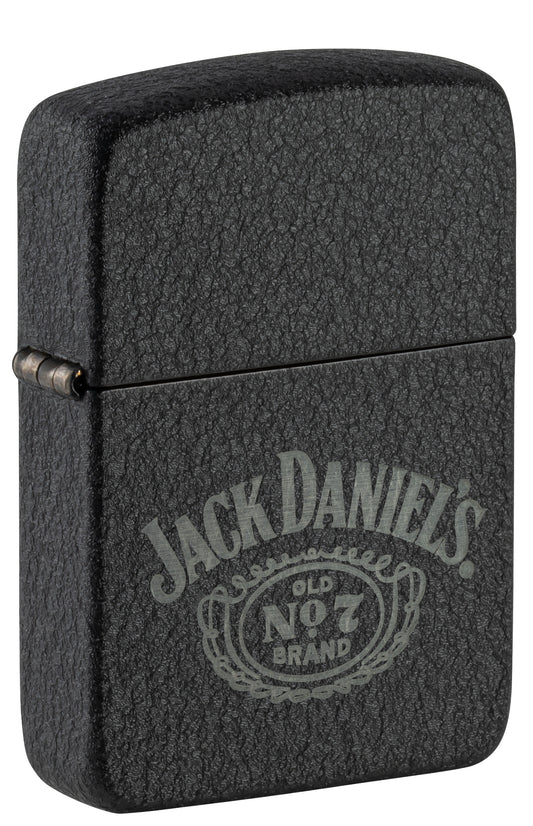 Front shot of Zippo Jack Daniel's® No. 7 Design 1941 Replica Black Crackle® Windproof Lighter standing at a 3/4 angle.