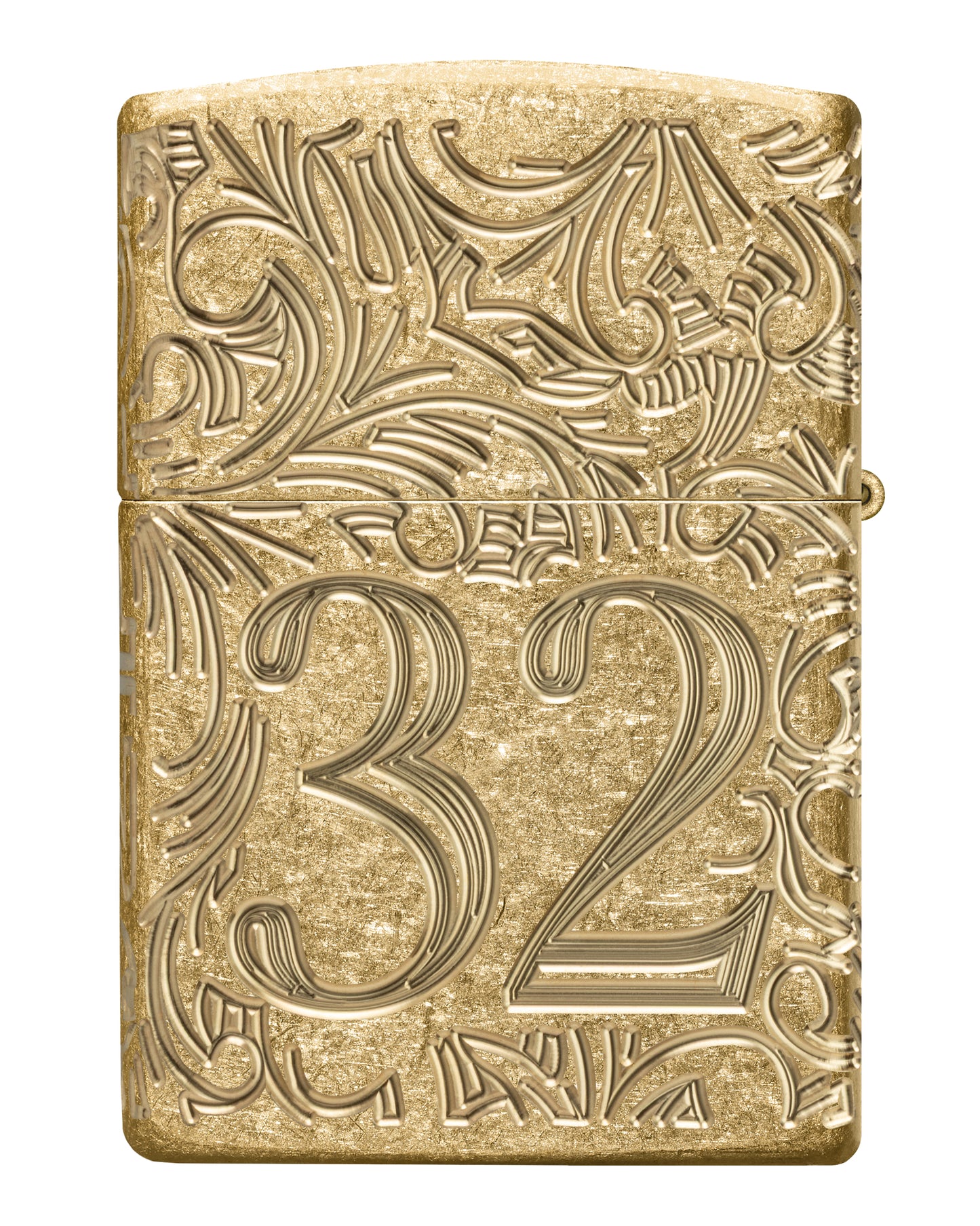 Back view of Zippo 1932 Filigree Design  Armor® Tumbled Brass Windproof Lighter.