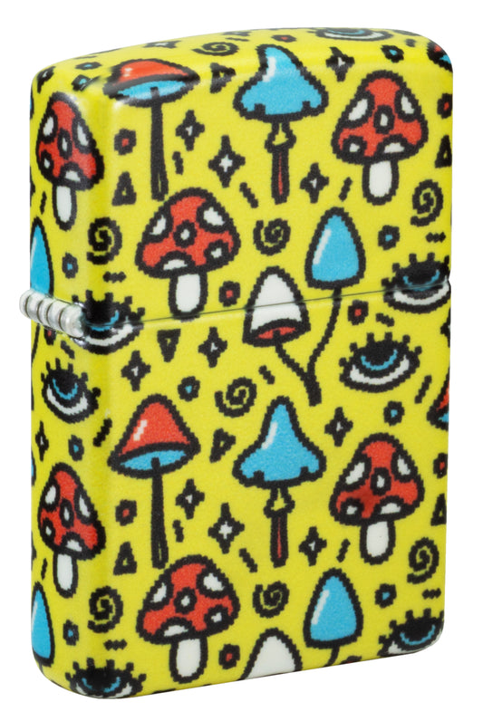 Front shot of Zippo Eye Spy Design Glow-in-the-Dark Green Windproof Lighter standing at a 3/4 angle.