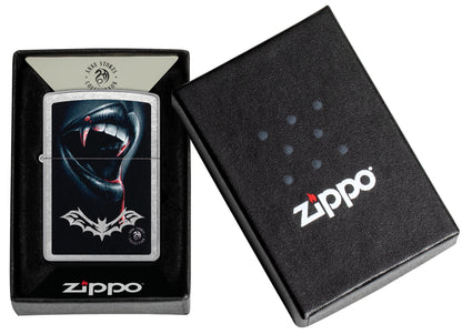 Zippo Anne Stokes Bite Design Street Chrome Windproof Lighter in its packaging.
