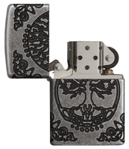 ArmorÂ® Tree of Life Windproof Lighter with lit open and unlit