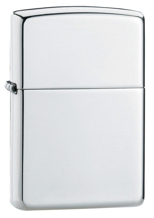 ArmorÂ® High Polish Sterling Silver Windproof Lighter standing at a 3/4 angle