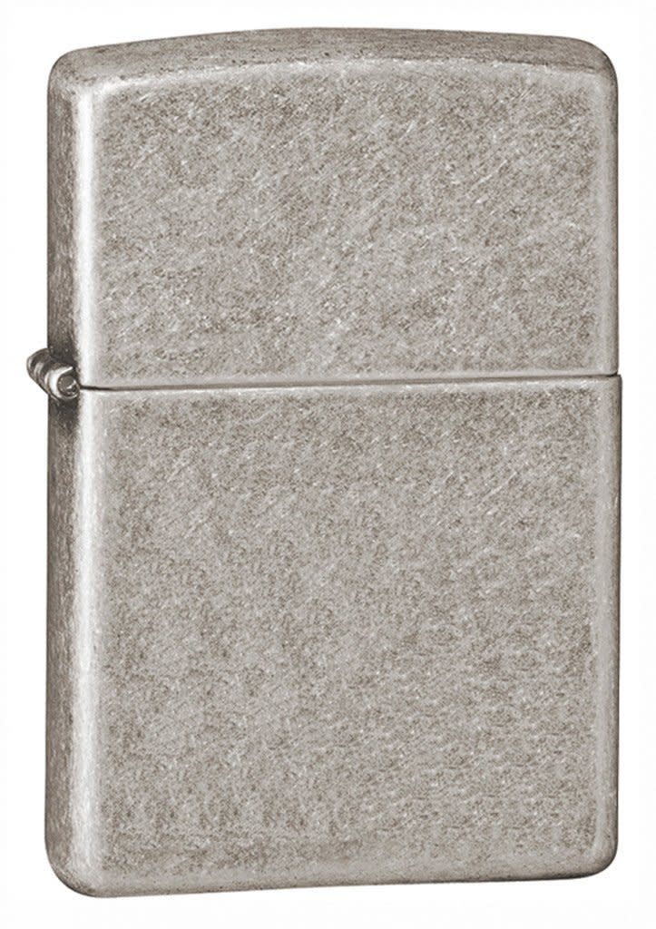ArmorÂ® Antique Silver Plate Windproof Lighter standing at a 3/4 angle