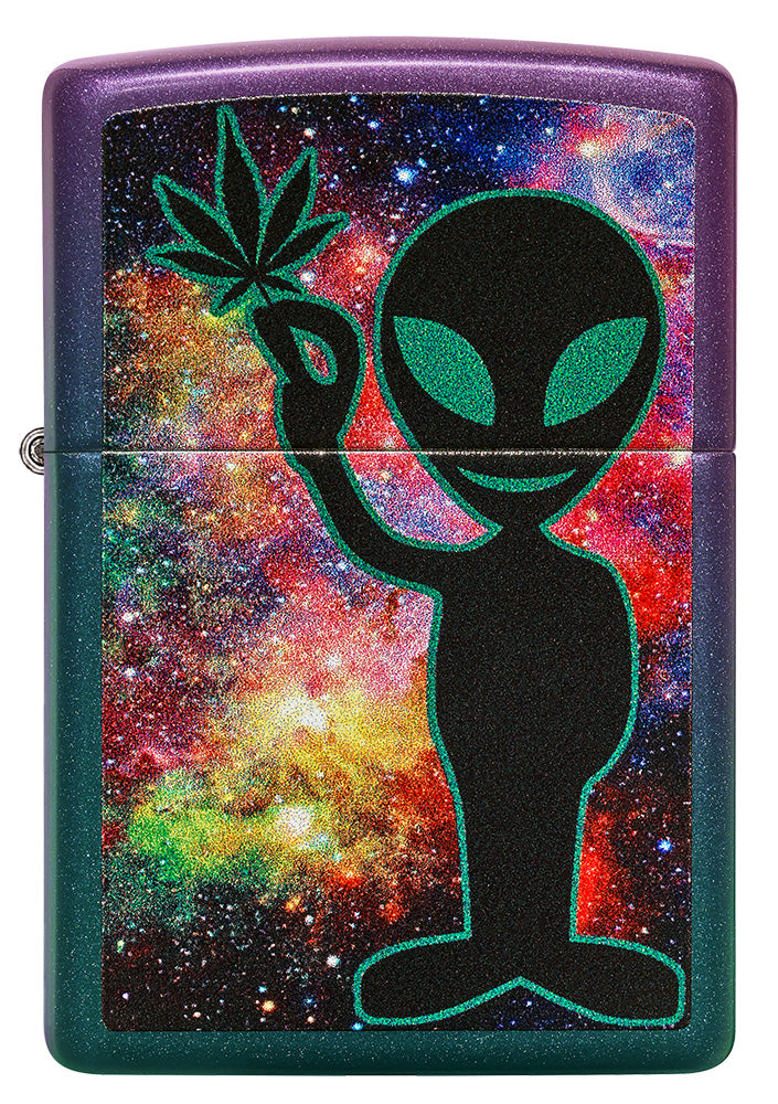 Front of Alien Design Iridescent Windproof Lighter