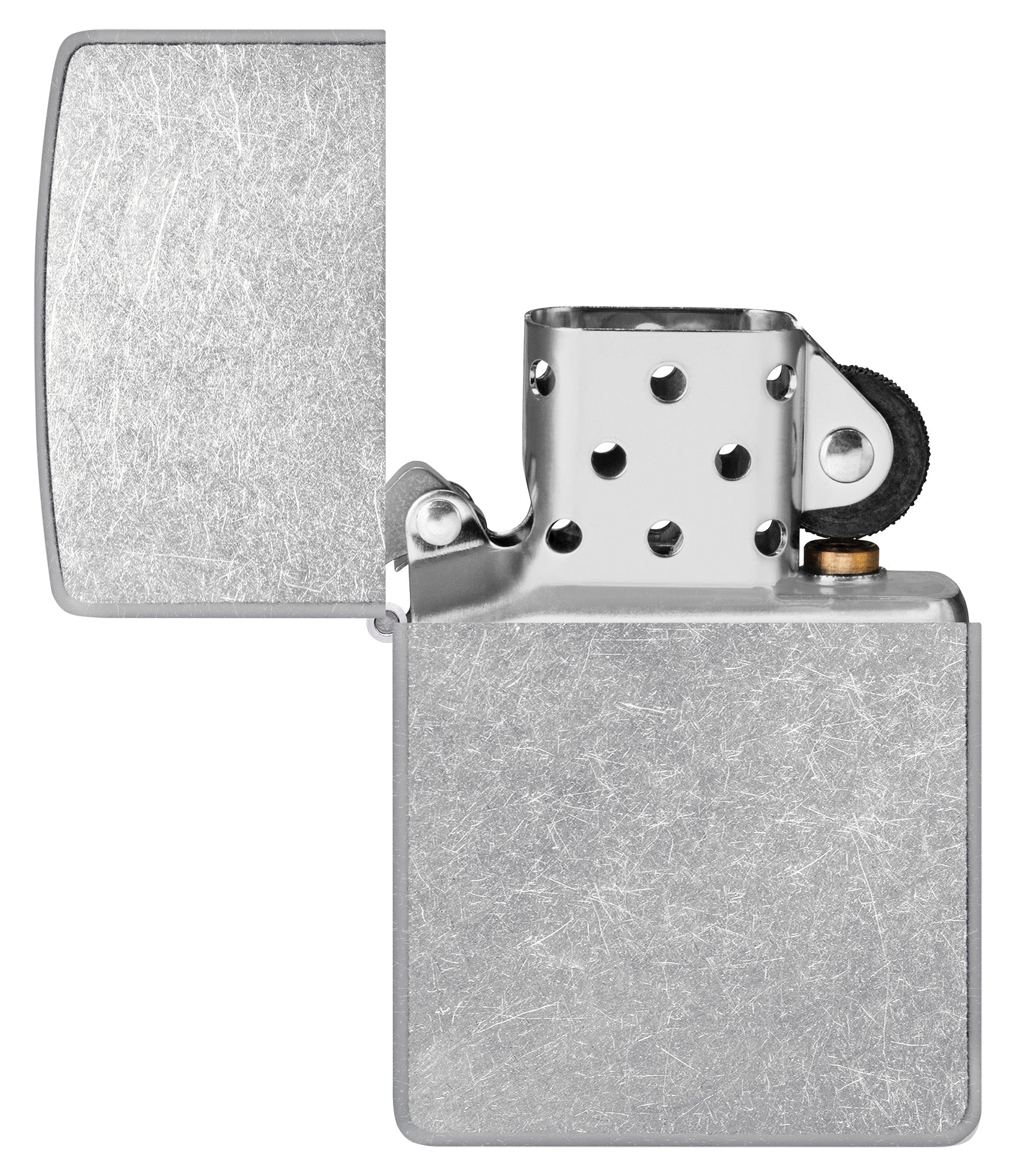 Street Chrome Windproof Lighter with its lid open and unlit