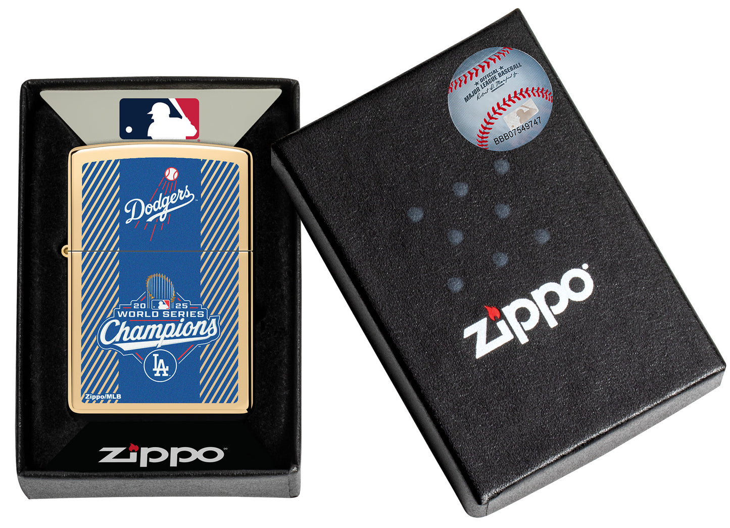 2025 World Series™ Champions - Los Angeles Dodgers™ Commemorative Lighter in its packaging.