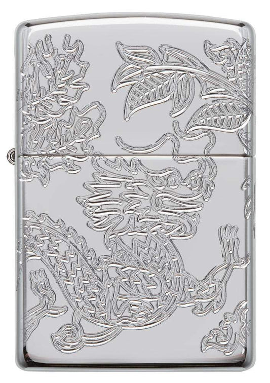 Front view of ArmorÂ® Dragon and Phoenix Design Windproof Lighter