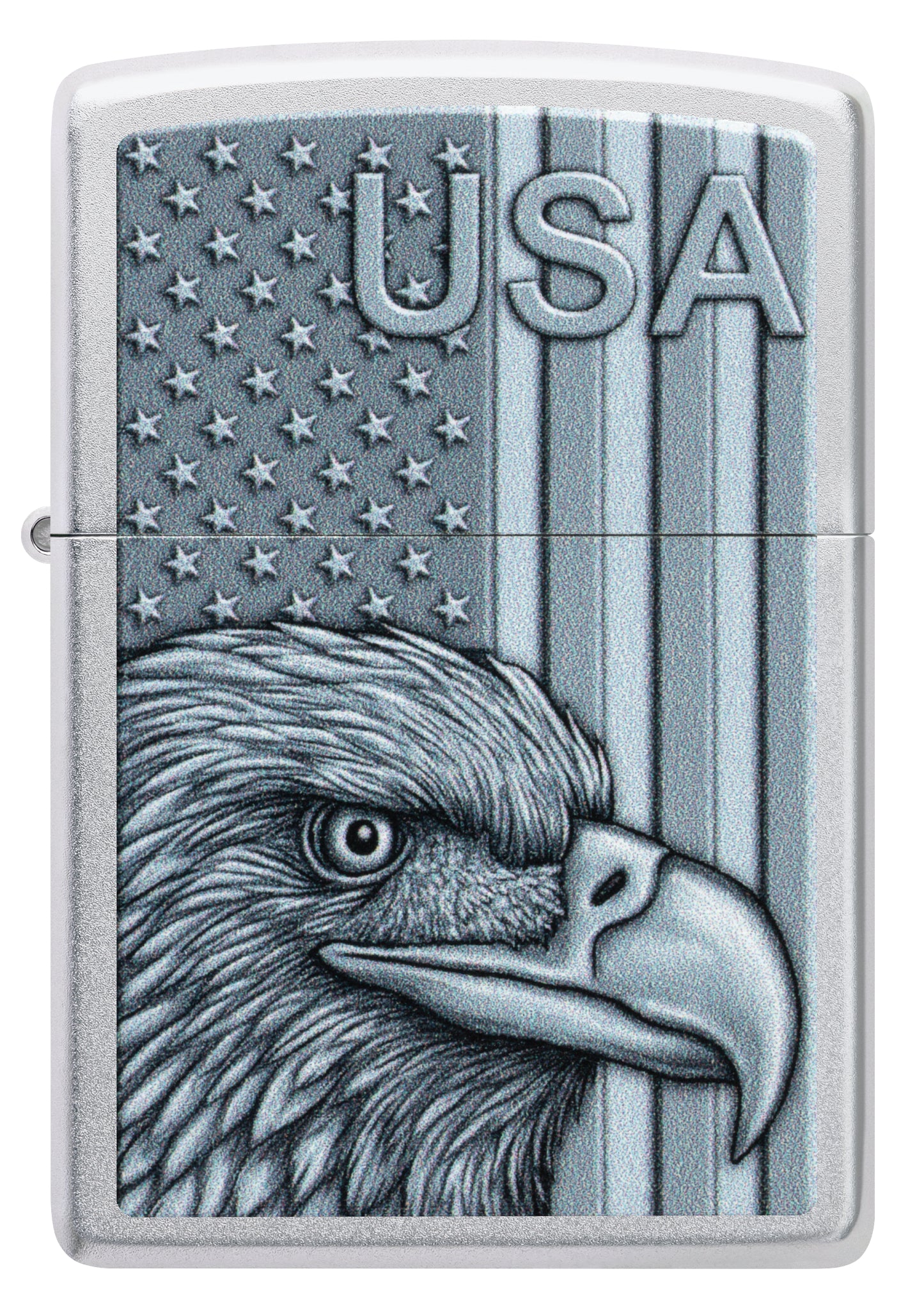 Front view of Zippo USA Pride Design Satin Chrome Windproof Lighter.