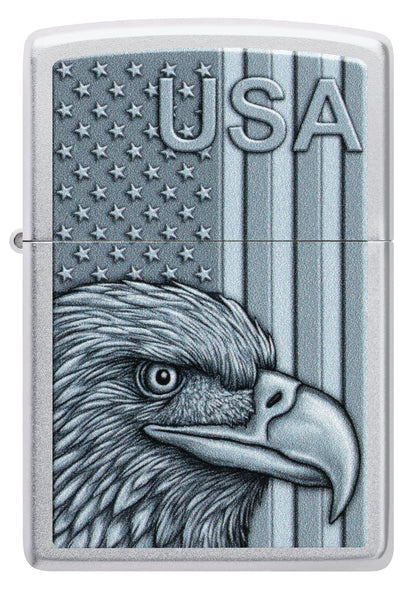 Front view of Zippo USA Pride Design Satin Chrome Windproof Lighter.