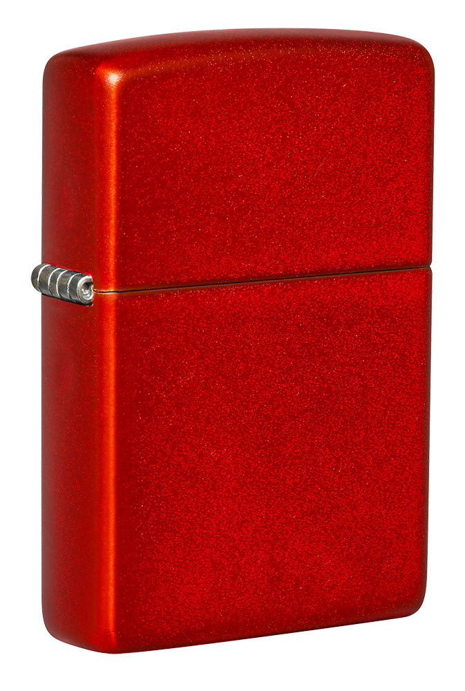 Front shot of Metallic Red Matte Windproof Lighter standing at a 3/4 angle