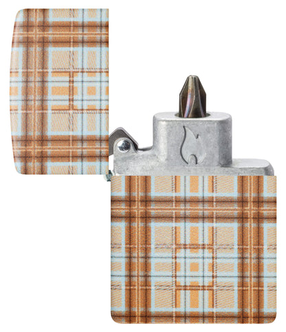 Zippo Brown Plaid Bit Safe Design Windproof Lighter open