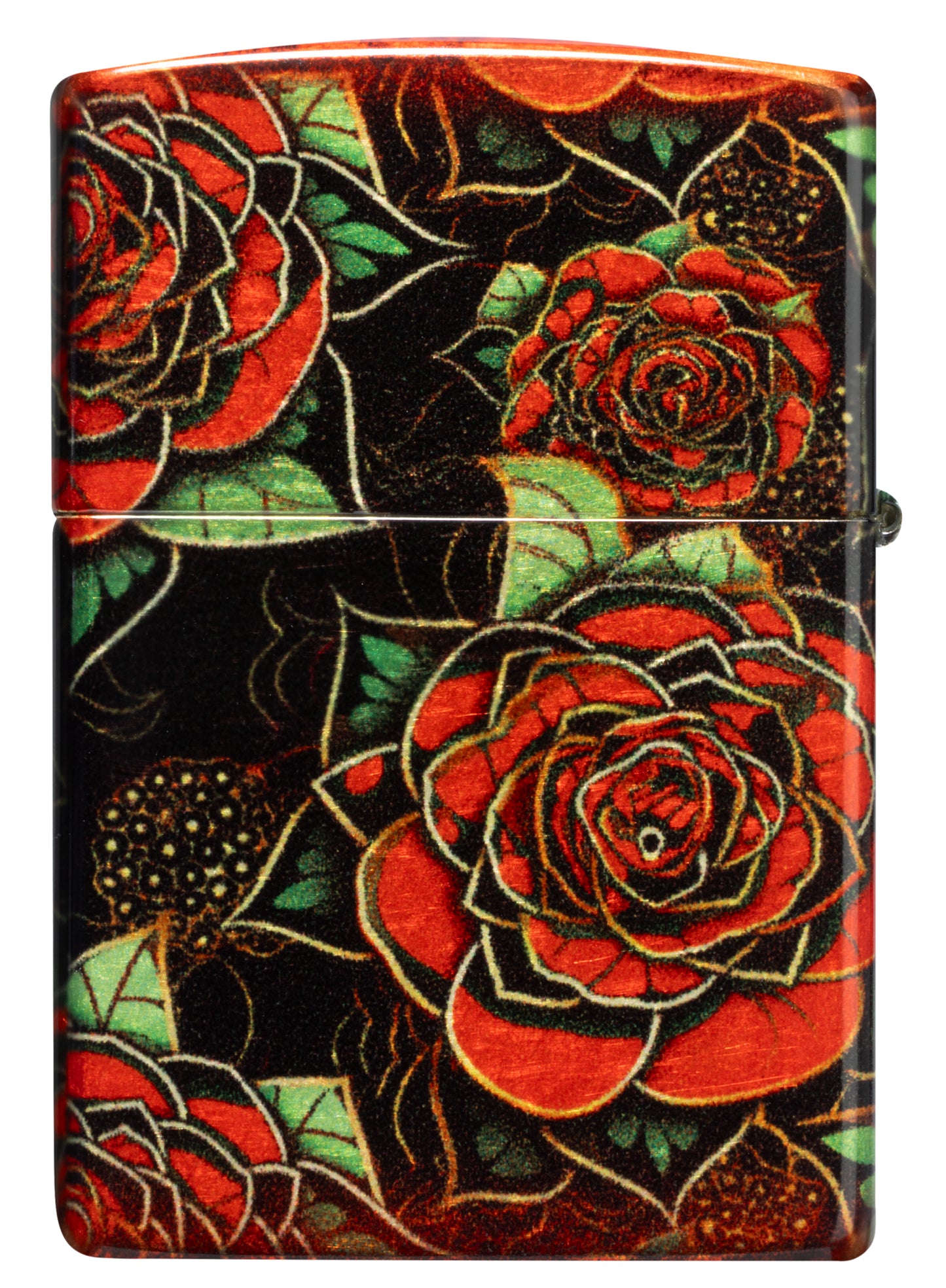 Back view of Zippo Blooming Roses Design 540 Tumbled Brass Windproof Lighter.