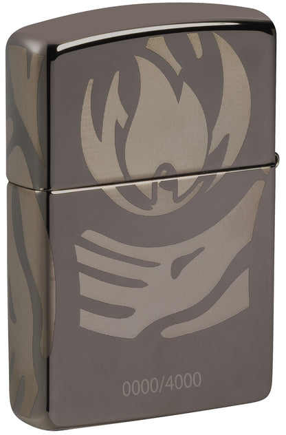 Back shot of Zippo 2025 Collectible of the Year Windproof Lighter standing at a 3/4 angle.