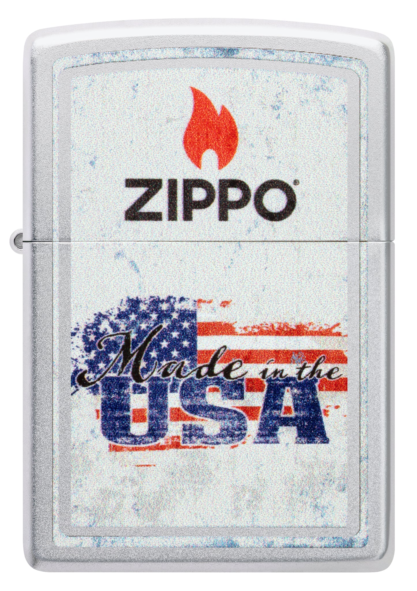 Front view of Zippo Made in the USA Design Satin Chrome Windproof Lighter.