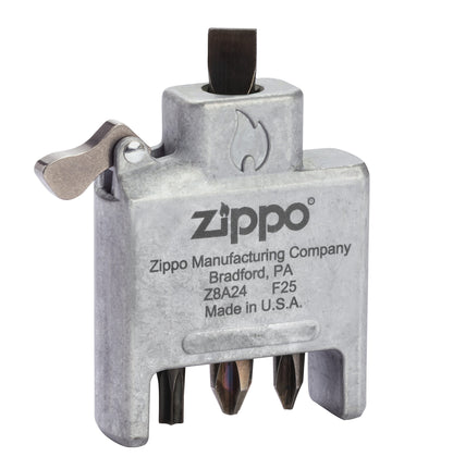 Zippo Bit Safe USA 4-in-1 Screwdriver Lighter Insert standing at a 3/4 angle with a Flat head.