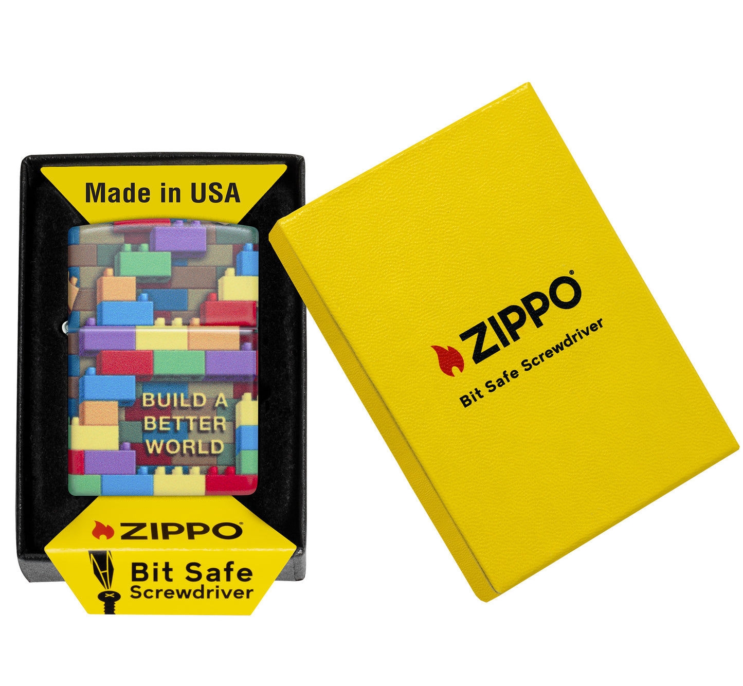 Zippo Building Blocks Bit Safe Design Windproof Lighter packaging.