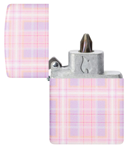 Zippo Pink Plaid Bit Safe Design Windproof Lighter open