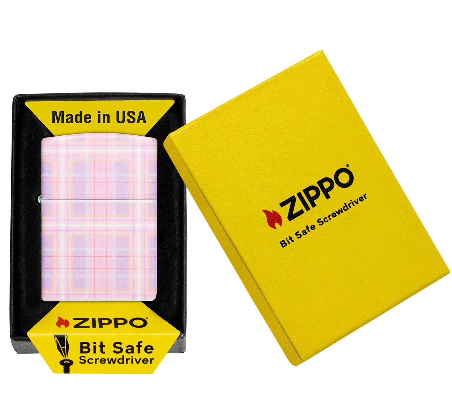 Zippo Pink Plaid Bit Safe Design Windproof Lighter packaging