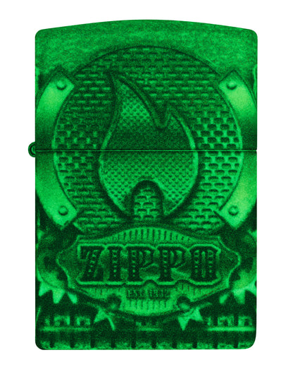 Front View of Zippo Glowing Gears Design Glow in the Dark Windproof Lighter glowing