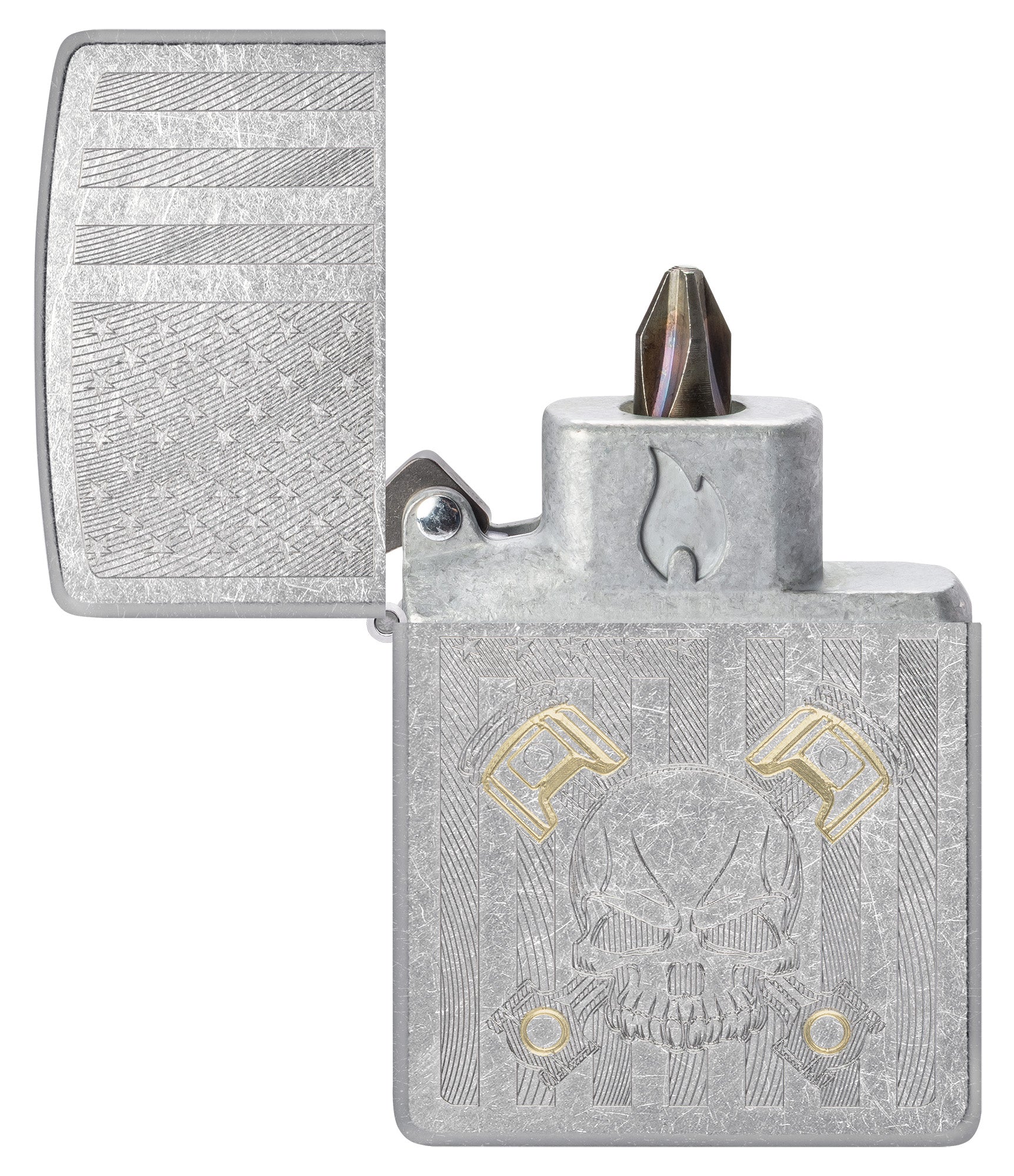 Zippo American Skull Bit Safe Design Windproof Lighter open