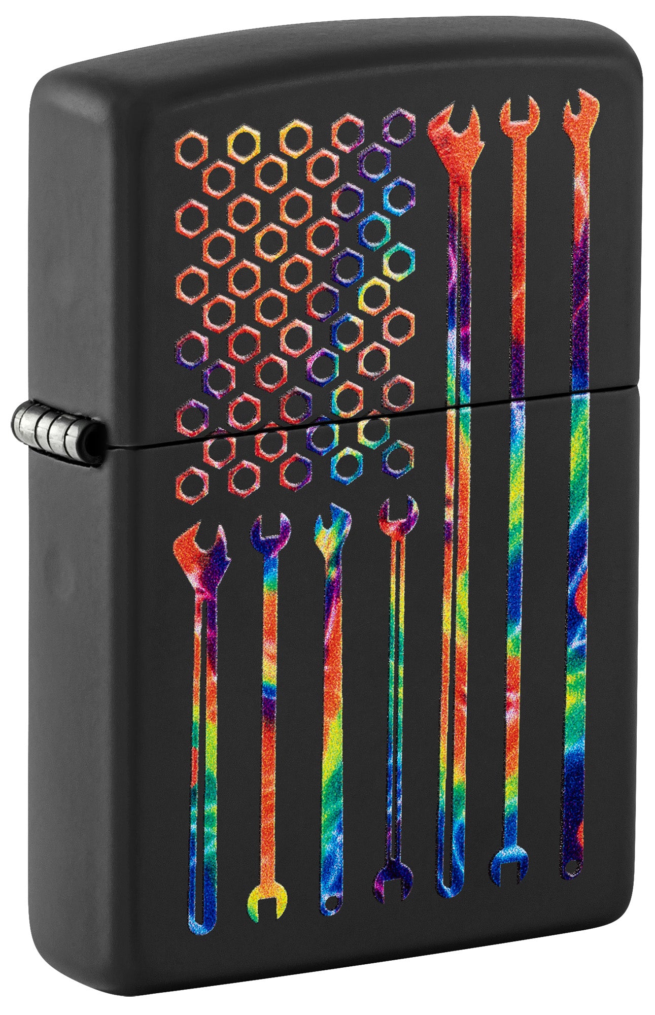 Front View of Zippo Tie-Dye Tools Bit Safe Design Windproof Lighter 3/4 angle