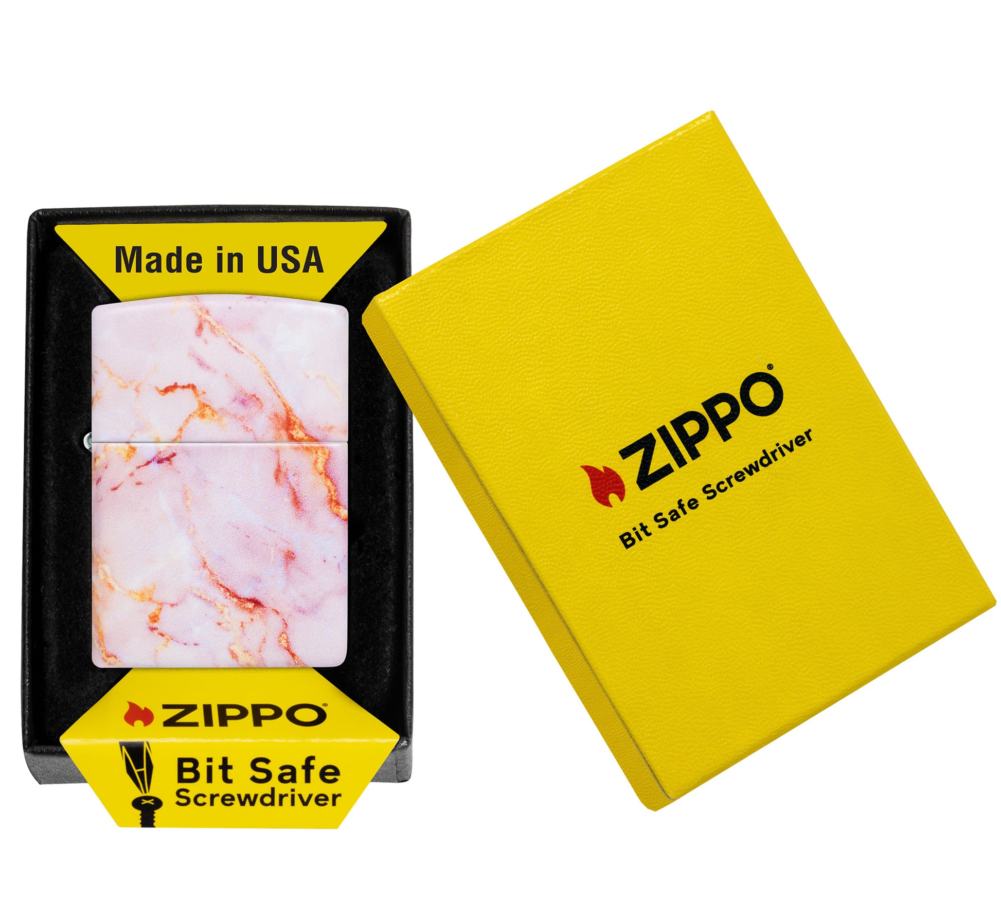 Zippo Pink Marble Bit Safe Design Windproof Lighter packaging. 