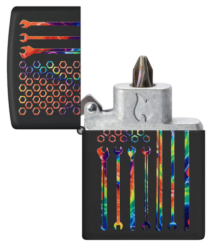 Zippo Tie-Dye Tools Bit Safe Design Windproof Lighter open