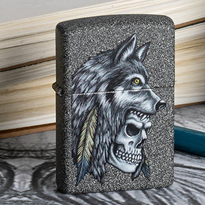 Skull with a Wolf headdress Zippo Lighter