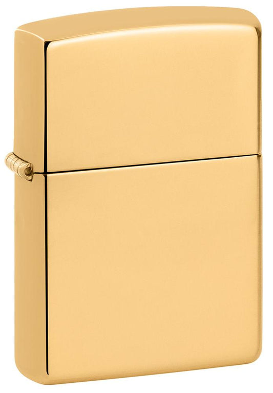 Front shot of ArmorÂ® High Polish 18K Solid Gold Windproof Lighter standing at a 3/4 angle.