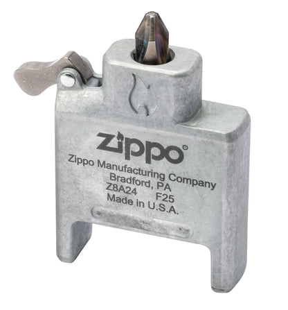 Zippo Bit Safe USA 4-in-1 Screwdriver Lighter Insert standing at a 3/4 angle with the Phillips head.