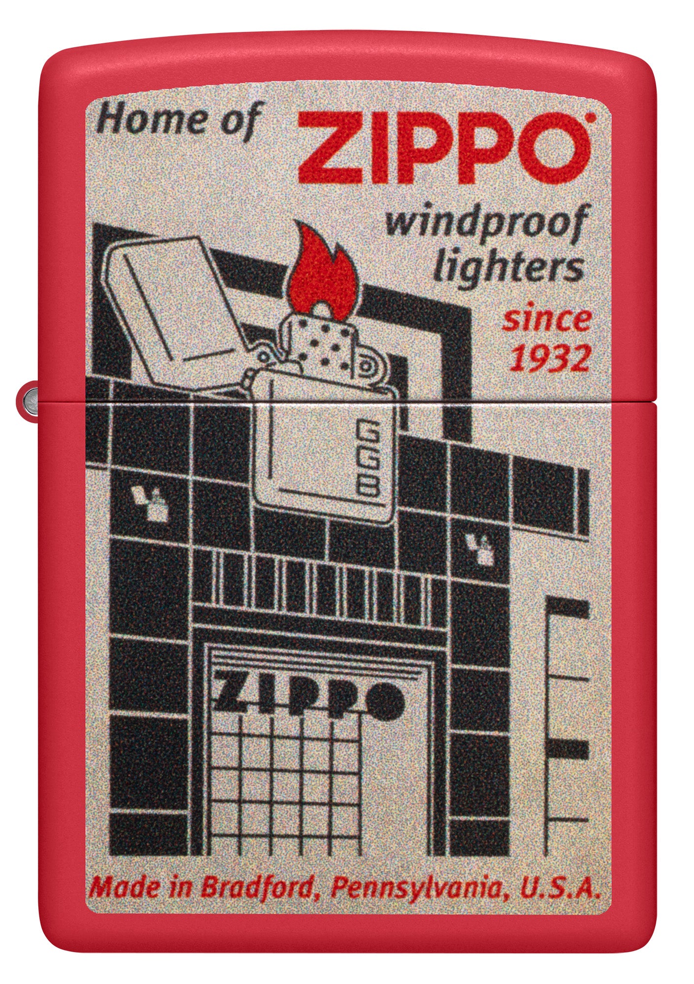 Front view of Zippo Blueprint Design Red Matte Windproof Lighter.


